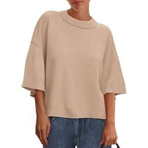 Casual Crew Neck Oversized Sweater Solid Color Ribbed Knit Top SZ L